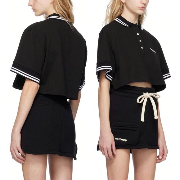 Halfboy Black Logo-Embroidered Cropped Polo - XS - NWT - Picture 8 of 10